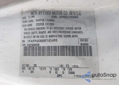 1999 Ford Mustang Gt z USA, uszkodzony, nr VIN 1FAFP45X8XF101495